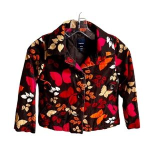 Gap Kids Girls Brown Floral Butterfly Button Front Corduroy Jacket. Size Small.